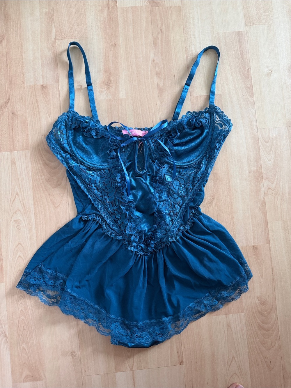 Sugar Thrillz Sapphire Spoiled But Not Rotten Lace Teddy Romper - Teal